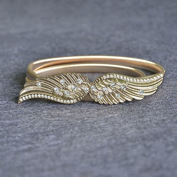 Cinturones de moda con alas para mujer, elásticos de 70-90CM, decoración de diamantes de imitación, accesorios de alta calidad que combinan con todo en oro y plata