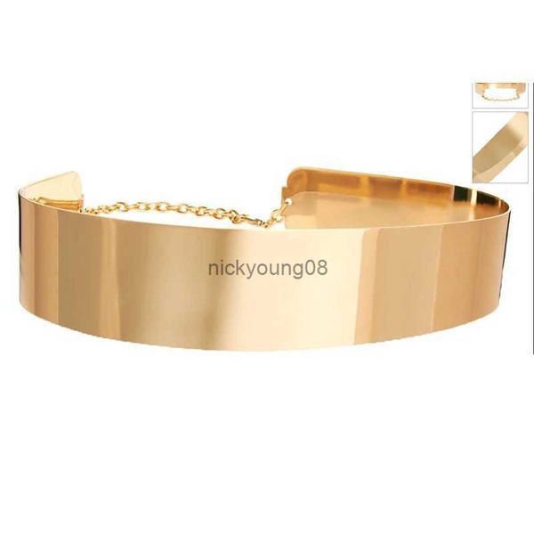 Cinturones Moda mujer adornado oro placa de metal completa espejo metálico Obi cinturón corsé con decoración de cadena