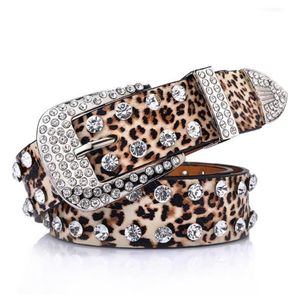 Cinturones de moda mujeres leopardo dhinestone incrustado de reputación de cuero suave cinturón de cinturón de cuero sintético