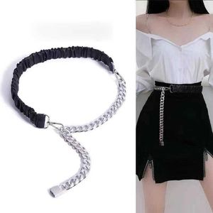 Riemen mode vrouwen punk elastische riem dikke ketting pu splicing lock buckle matching jurk jurk suit designer merk decoratieve riem t221028