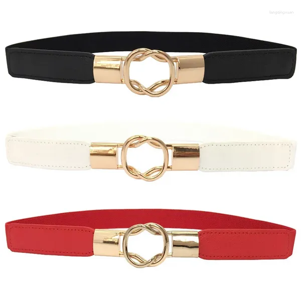 Ceintures Mode Femmes Ceinture Élastique Ceinture Or Cercle Boucle Petit Rouge Mince Cummerbund Femme Sangle Marron