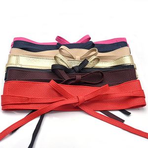 Ceintures mode femmes à la mode solide ceinture en cuir PU souple ceinture auto-cravate nœud enroulé autour de la taille bande Cinch Boho Obi