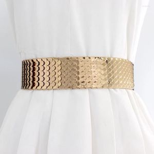 Cinturones de moda para mujer, cinturón ancho de Metal con escamas de pescado, cinturón elástico, banda de goma, accesorios de regalo para niñas, joyería de boda