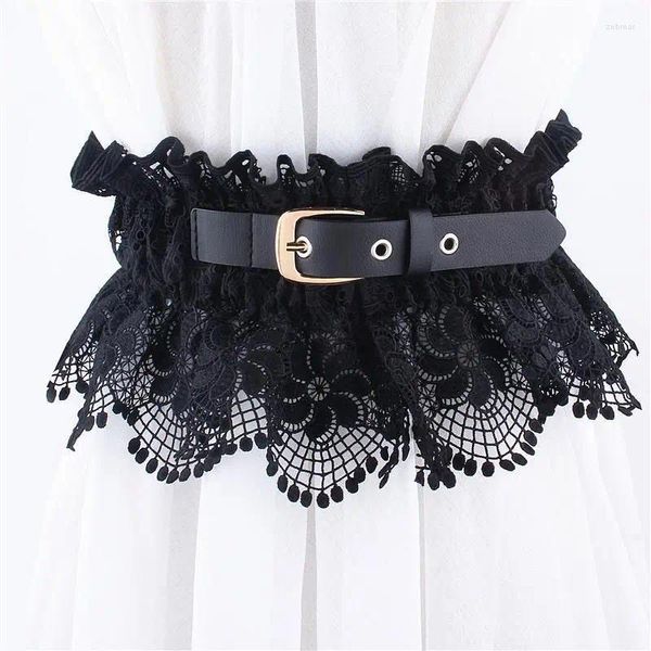 Ceintures à la mode en dentelle à la mode avec étirement sur une large ceinture robes femme chemise noire blanche lacepu sceau de taille élastique