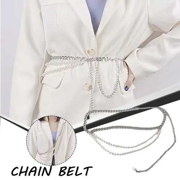 Cinturones de moda múltiples capas mujeres cinturón perlas empalme longitud de metal sexy cadena de cintura ajustable dulce o5q3