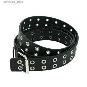 Cinturones de moda para mujer cadena punk con ajustable negro doble agujero ojal bucle hebilla de metal cuero para hombre jeans cinturón Y240316