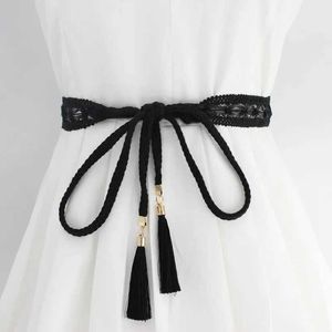 Riemen Modieuze dames effen kleur geweven kwastriem 2020 nieuwe Boheemse meisje dunne taille touw gebreide riem jurk riem accessoires Q240401