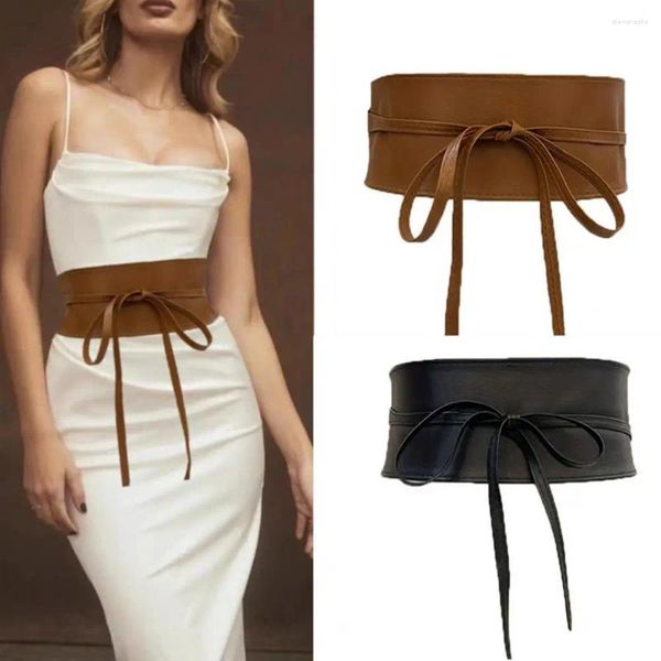 Cinturones Cinturón de cuero sintético Vestido de mujer Cintura con cordones retro para faja ajustable ancha con costuras firmes