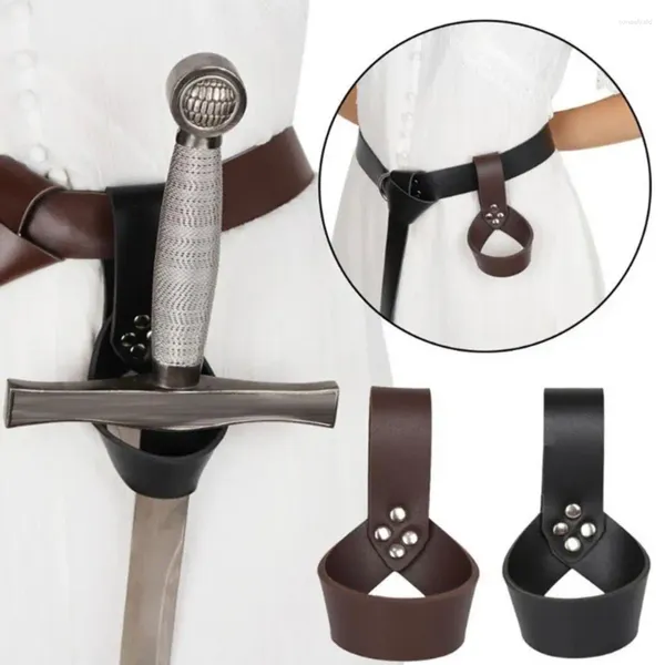 Cinturas Faux Leather Sporter Soporter Performance de perforación Caballero con cuchilla pirata de anillo de vaina vikingo para cosplay