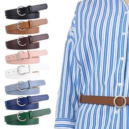 Belts Faux Leather Women Belt Stylish Women's Adjustable With Round Buckle For Dresses Shirts Jeans Multi Holes Thin