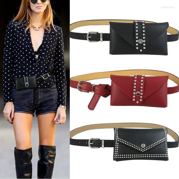 Ceintures Femme 2022 Ceinture décorative avec ceinture Mini Rivet Sac de taille détachable Punk Street Tendance Téléphone portable Compact