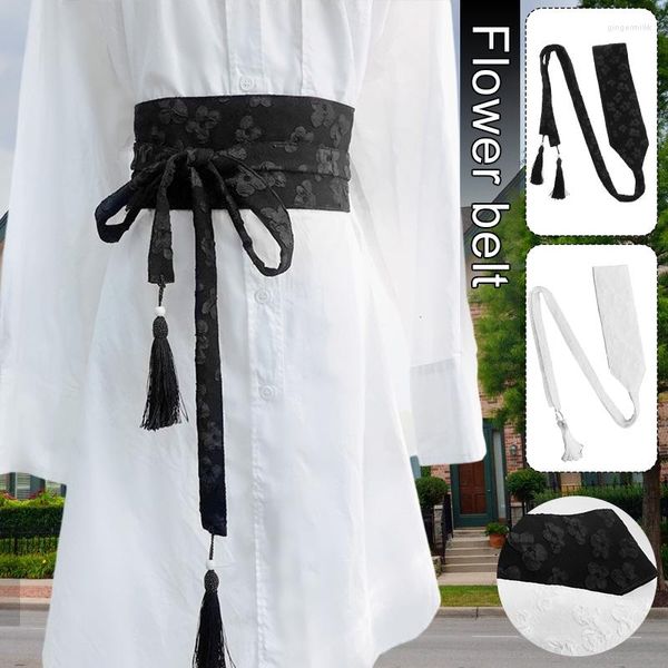 Ceintures femelles élégants ceinture de mode japonais kimono cardigan traditionnel yukata harajuku bandage blanc noir avec imprimé floral