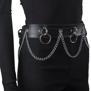 Ceintures fines fonctionnalités punk ceinture en faux cuir avec anneau de chaîne métallique en synthétique et