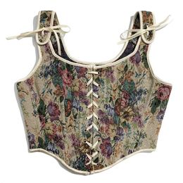 Riemen bloemen bustier crop top vintage tops tank korset voor vrouwen om taille cincher backlessbelts te verslijten