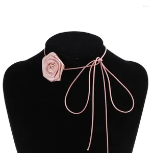 Ceintures fleur collier ras du cou ruban Rose à lacets chapeau bande Y1UA