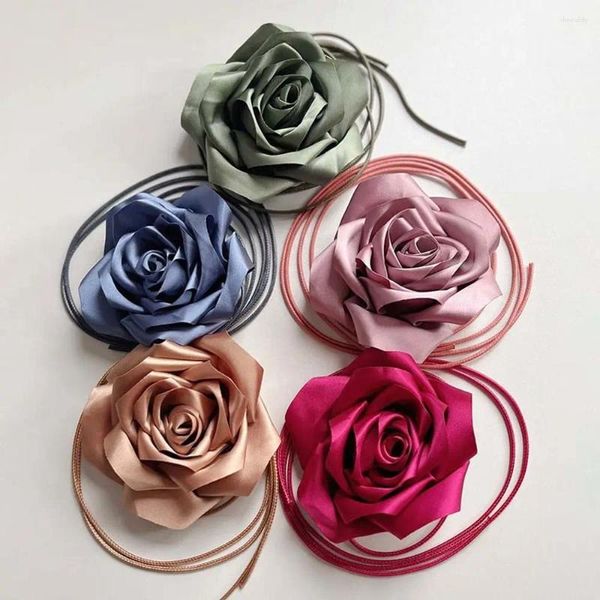 Ceintures fleur rose tour de cou ceinture personnalité taille chaîne collier satin corps pour accessoires de robe