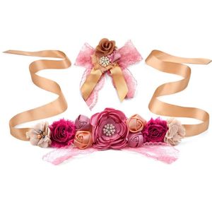 Riemen bloem taille riem boog hariband set voor vrouwen meisjesjurk satijnen lintband kostuum mode accessoires handgemaakte taillebandbelsten