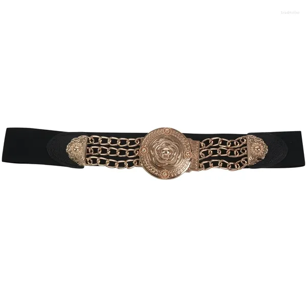 Ceintures fleur taille mode dames Floral élastique large ceinture en métal doré pour robe femme chaîne dorée