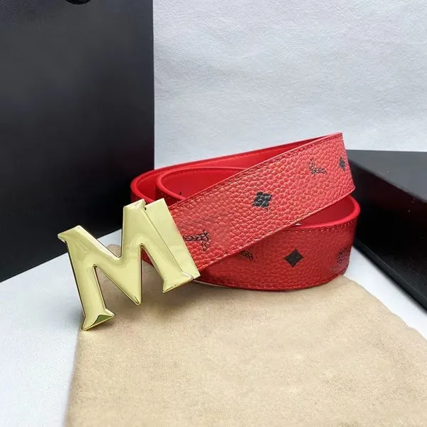 Cinturas para hombres Diseñador moda masculina cinturón de oro letras de oro hebilla de 3.3 cm de ancho cuero rojo con diseñadores de cajas para hombres del cinturón