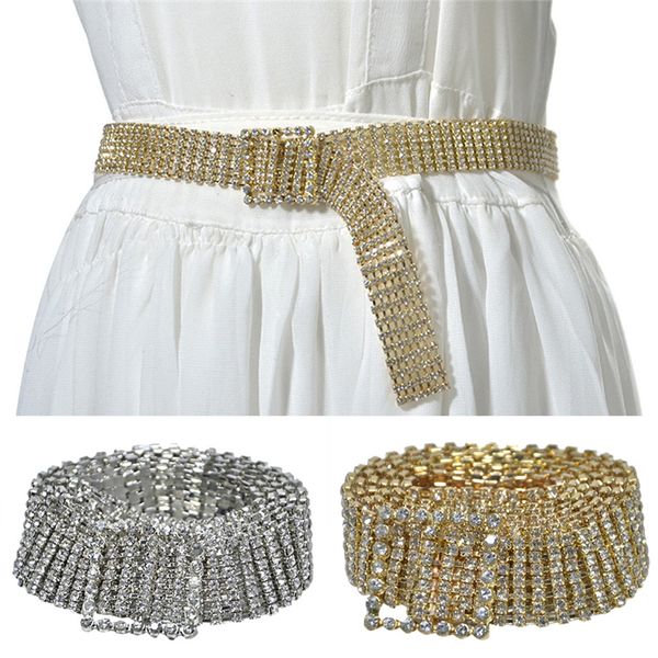 Ceintures pour femmes mode luxe complet strass brillant ceinture Cinturones Para Mujer métal doré robe de soirée ceinture chaîne PD30Z