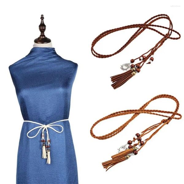 Ceintures pour femmes filles tissé corde noeud décoré Boho Style ceinture tressée ceinture taille chaîne glands