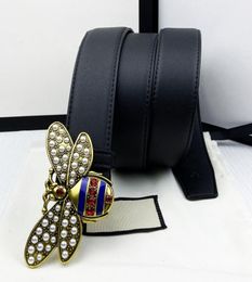 Ceintures pour femmes hommes concepteur 38 cm abeille diamantstudded alliage grande boucle noir mode marque de luxe en cuir ceinture 4736137