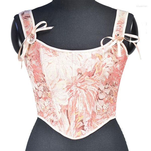 Ceintures Français Corset d'impression pour femmes à lacets attachés Waspie gilet sexy fille sous le buste taille façonnant le costume de ceinture