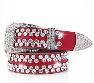 Ceintures Gadgets Pour Femmes Ceinture Ceinture En Peau De Vache Large 3.5 CM Plein Strass Femme -vente De Noël De Luxe CADEAU MARRON