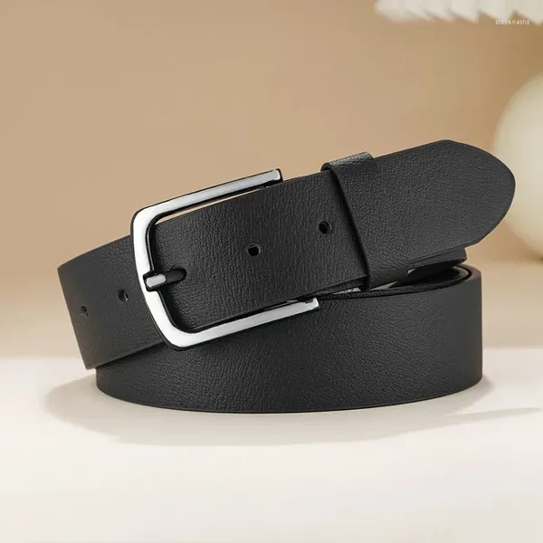 Cinturones Cinturón de cuero genuino para hombres Negocios Casual Aleación Hebilla cuadrada Cintura de lujo Vintage Alta calidad Jeans negros Masculino
