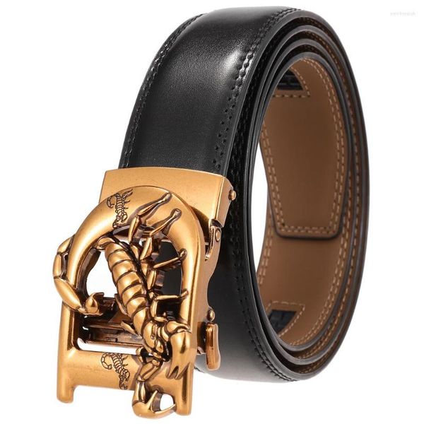 Cinturones Cinturón de cuero genuino para hombres Moda Vestido para hombre Diapositiva de trinquete con hebilla de aleación automática extraíble