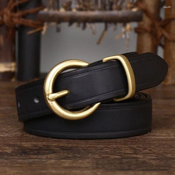 Ceintures Ceinture en cuir véritable pour femmes avec sangle en peau de vache épaisse de 2,4 cm et boucle en cuivre