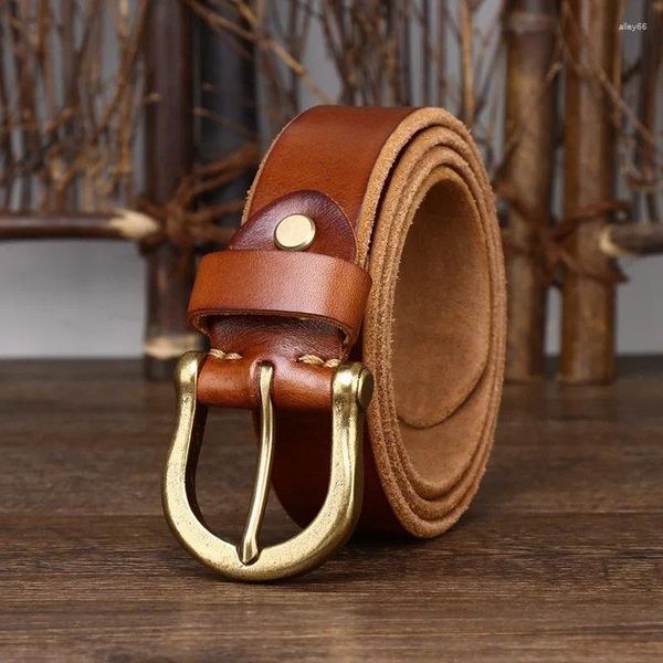 Ceintures en cuir véritable ceinture hommes luxe sangle mâle mode peau de vache cuivre boucle sauvage classique Ret longueur 100 110 125 130 cm