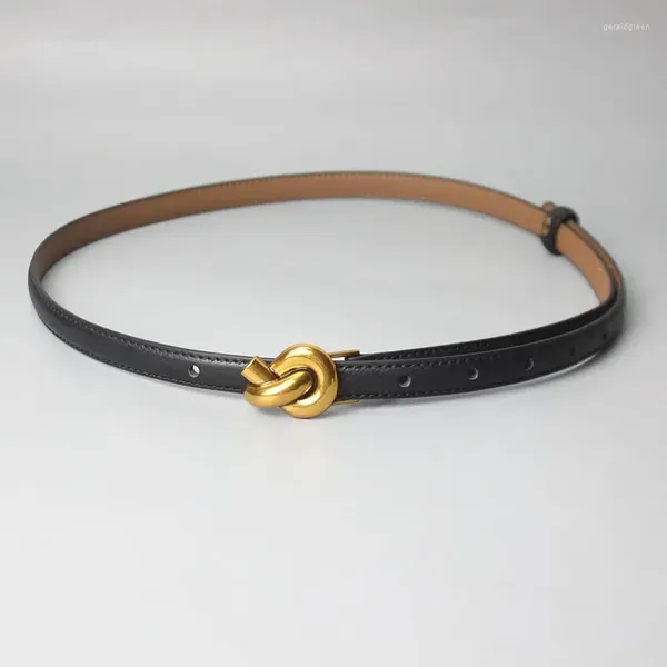 Ceintures Ceinture en cuir véritable avec boucle à nœud doré pour jeans habillés