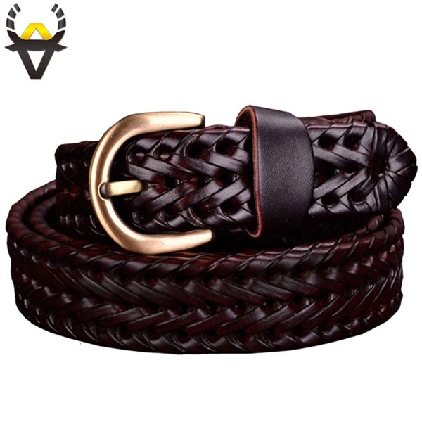 Ceintures Ceinture en cuir véritable femme Ceintures tressées pour femmes Haute qualité deuxième couche Sangle en peau de vache femme pour jeans largeur 2,5 cm Café 230829