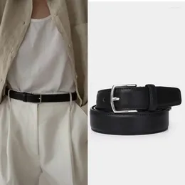 Cinturones de cuero genuino para mujer, cinturón minimalista, minoritario, Vintage, ligero, de piel de vaca de lujo, faja básica sencilla que combina con todo, 2024