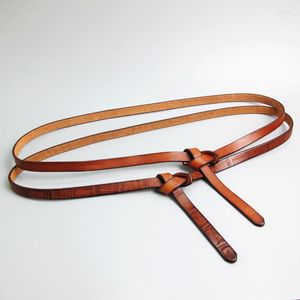 Riemen echte lederen decor magere taille riem hoogwaardige zachte knoop vintage eenvoudige jurk strakke stropdas 15 mm