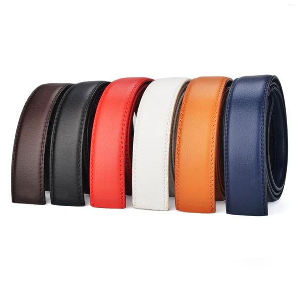 Cinturones de cuero genuino para hombre, cuerpo de cinturón de 3,5 cm de ancho, hebilla automática sin cabeza, Bel No sin tira roja, blanca, naranja y negra