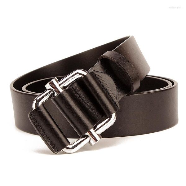 Ceintures en cuir véritable pour hommes, boucle de ceinture lisse, non perforée, cuir de vache de haute qualité, décontracté, Double anneau, cadeau 125cm