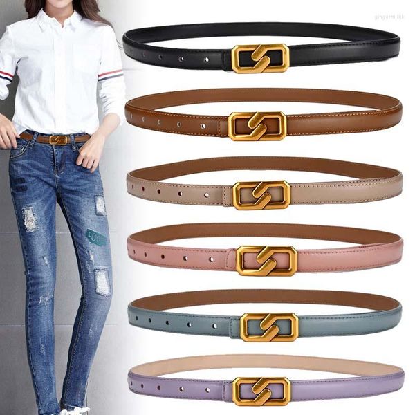 Ceintures en cuir véritable femmes ceinture mince couleur bonbon ceinture jean pour dames avec enfants boucle en métal de haute qualité