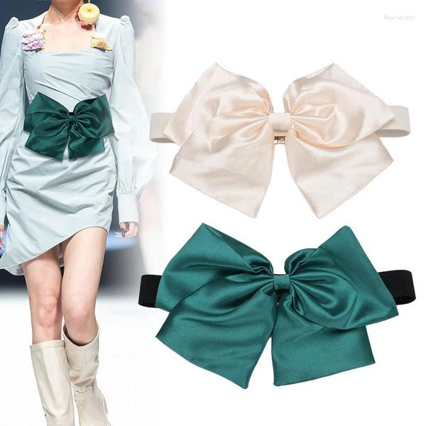 Ceintures Véritable cuir véritable Bowknot ceinture décorative élastique femmes jupe pull manteau à la mode polyvalent large taille fermeture Bu