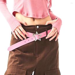 Ceintures Filles Ceinture Y2k Personnalité Mode Tendance All-Match Jeans Accessoires Pentagramme Boucle En Métal Fille Rose Cuir Ceinture Mince