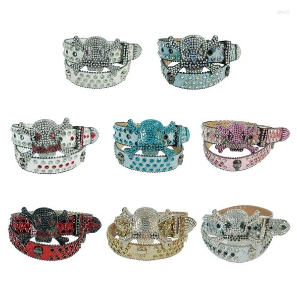 Ceintures Ceinture à paillettes pour adulte Punk Skull Rivet Jeans Cowboy Cowgirl