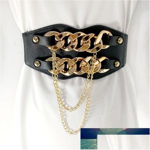 Ceintures Gold Chain Belt Elastic Corset pour femmes Tassel Metal Stretch Cummerbunds Plus taille Cinturon Mujer Wide Robe Waistband Factory DH2HH