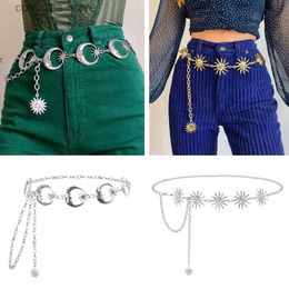 Ceintures Chaîne en or ceinture femme taille lune soleil ceintures en métal pour femmes Punk robe ceinture gothique jean accessoire longue Ketting RiemY240315