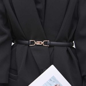 Ceintures couleur or boucle ceinture pour femmes en cuir PU mince dames robe ceinture réglable sauvage noir ceintures sangle femme Wasitband Z0223