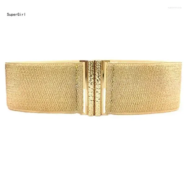 Cinturones Corsé de oro Cinturón de cintura ancha Cincher decorativo Waspie elástico brillante para mujer