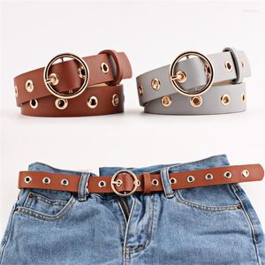 Riemen gouden gromment ronde metaal o ringgordel vrouwelijk zwart roodbruine pu lederen taille voor dames jeans broek oogje ceinture femmeibelts forb22