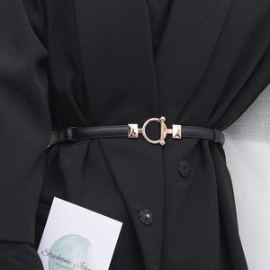 Ceintures Boucle ronde en or femmes ceintures en cuir PU mince dames robe ceinture réglable sauvage marron noir femme ceinture ceinture Z0223