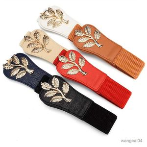 Ceintures feuille d'or boucle large ceinture couleur unie ceinture élastique femmes manteau robe ceinture accessoires