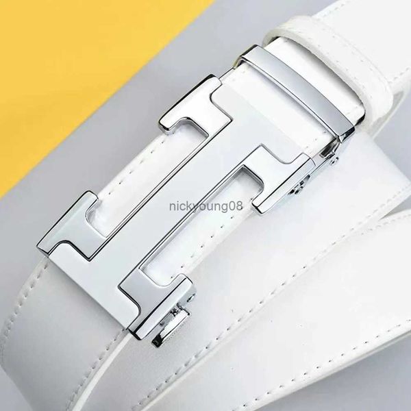 Ceintures Golf hommes luxe ceinture mode nouveau cuir boucle automatique blanc coréen pantalon ceinture jeunesse tendance blanc ceinture 110 -125 cm